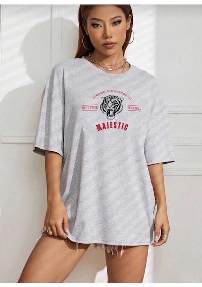 Kozia Outdoors Majestıc Baskılı Oversize Basic O Yaka Unisex T-shirt Gri