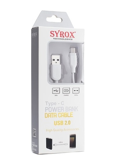 Syrox C69 Type-C Powerbank Usb Şarj Kablo 25Cm Beyaz