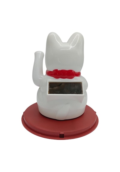 Maneki Neko El Sallayan Şans Kedisi Beyaz Solar Güneş Enerjili 11x10cm No1b