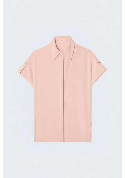 Sateen Kol Detaylı Salaş Gömlek - Pudra-137626