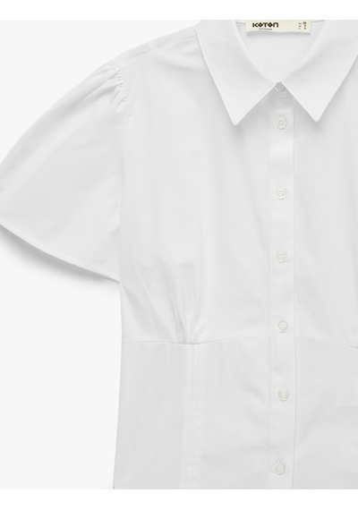 Koton Pamuklu Düğmeli Klasik Yaka Slim Fit Kısa Kollu Gömlek Beyaz 6sak60432uw