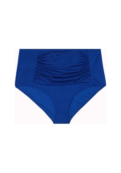 Büyük Beden Drape Detaylı Toparlayıcı Yüksek Bel Kadın Bikini Alt Saks