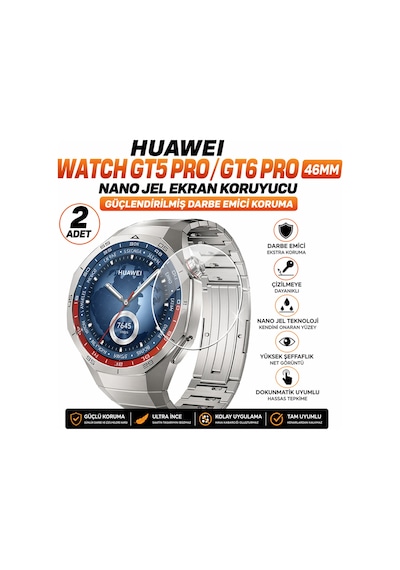 Huawei Watch Gt5 Pro / Gt6 Pro 46mm Uyumlu Nano Jel Ekran Koruyucu 2 Adet Güçlendirilmiş Darbe Emici
