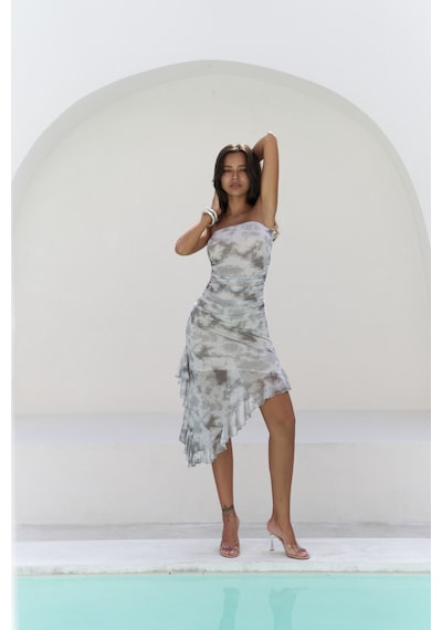 Mai Collection Mai Studios Co. Stracnaha Drape Detaylı Gri Straplez Elbise Gri