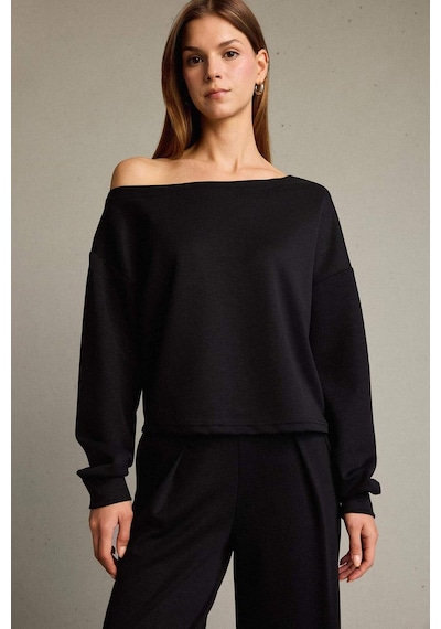 Defacto Kayık Yaka Modal Sweatshirt G2914ax25aubk81 Siyah