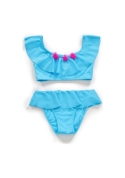 Endeep Kız Çocuk Volanlı Aksesuarlı Mavi Bikini Takımı Mavi