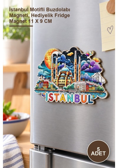 5 Adet Ahşap İstanbul Temalı Magnet İstanbul Motifli Buzdolabı Magneti, Hediyelik Fridge Magnet 11 X 9 Cm 1