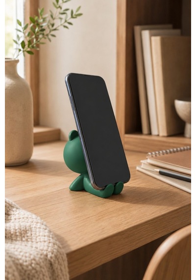 Ayıcık Figürlü Yeşil Telefon Tutucu Stand Masaüstü Dekoratif Telefon Desteği Sevimli