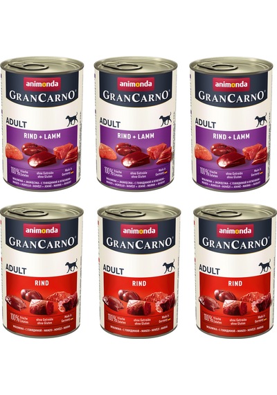 Animonda Gran Carno 2 Çeşit Sığır + Sığır Ve Kuzu Etli Karma Köpek Konserve 400 G X 6 Adet