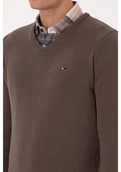 U.S. Polo Assn. Erkek Slim Fit V Yaka Vizon Basic Kazak 50313668-VR052