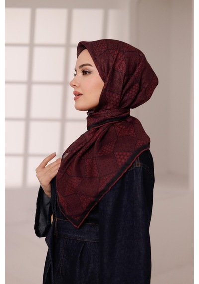 Mimiyum Mosaic Desen Soft Eşarp Bordo