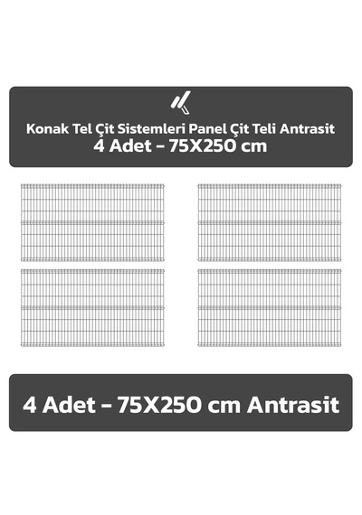 4 Adet Panel Çit Teli 75x250 Cm Antrasit