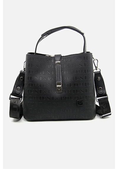 Just Polo Kadın Kabartmalı Ayarlanabilir Askılı Şık El Ve Omuz Çantası Shoulder Bag Ebat: 20 X 22 Cm Siyah