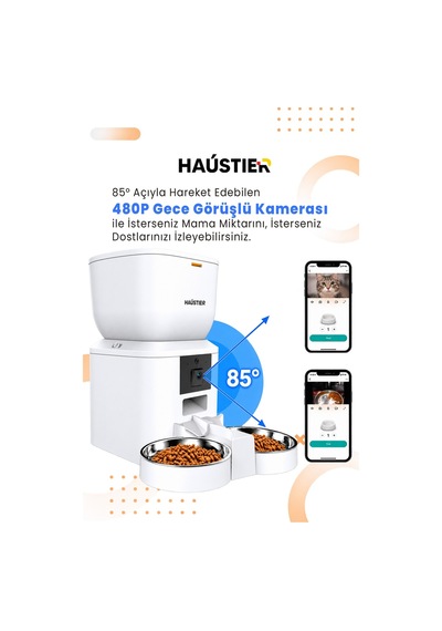 Qq025-dual Kameralı Akıllı Otomatik Kedi Mama Kabı, 480p, Gece Görüşlü, 2.4ghz, 4lt, Çift Metal Kase