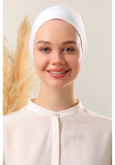 Melodi Scarf Kadın Tesettür Dikişli Set Bone Beyaz 3 Adet Bağlamalı Penye Bone Beyaz