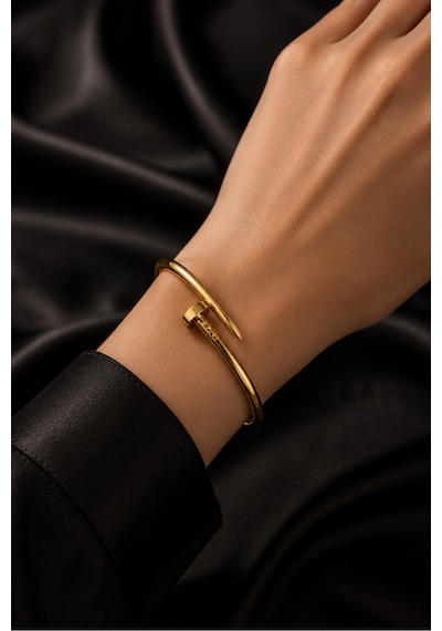Stainless Steel Gold Kelepçeli Çelik Bileklik Gümüş