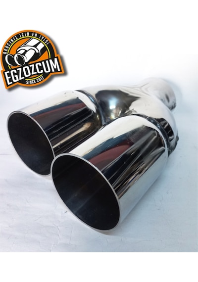 Çift Yönlü 76 Mm. Full Paslanmaz Krom Çiftli Takım 2 Adet Sağ/sol Egzoz Ucu Eksoz Başlığı Krom