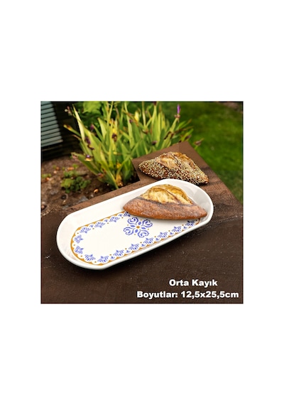 Ottoman 4 Parça Seramik Oval Kayık Kahvaltı Sunum Tabağı Seti Mavi