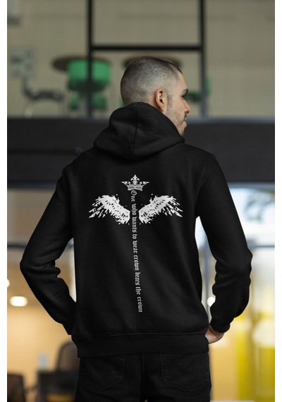 Macklin Unisex Kadın Erkek The King Ön Arka Baskılı Özel Tasarım Baskılı Kapşonlu Sweatshirt Siyah Mck1530 Siyah