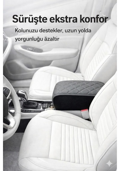 Lüks Oto Kolçak Kol Dayama Koltuk Arası Organizer Cepli Vidasız Montaj Gri Deri Ve Dikiş