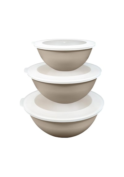 Ceronni Lunar Kapaklı Kase 3lü Set 3lt 2lt 1lt Bej Bej