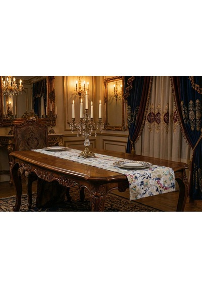Menekşe Çiçek Baskılı Duck Kumaş Runner 40x140 Cm 761 Çok Renkli
