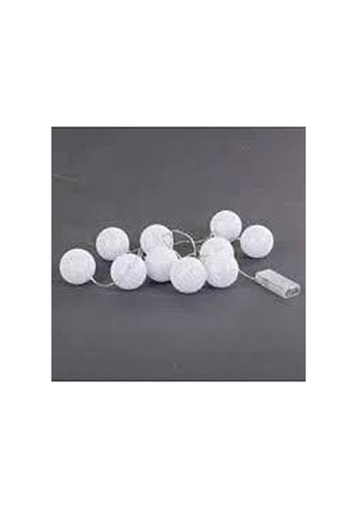 2m 10'lu Işıklı Beyaz Top Dekoratif Süs Pilli - Led Işık - 6cm