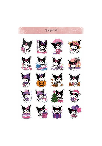 6 Sayfa Kuromi Sticker Seti Kuromi Temalı Ajanda Scrapbook Journal Etiket 0
