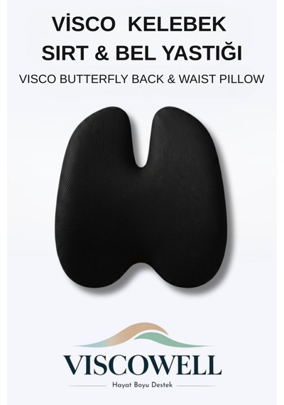 Visco Kelebek Sırt & Bel Yastığı Visco Bel Yastığı Ortopedik Bel Yastığı %100 Visco Destek Yastığı Siyah
