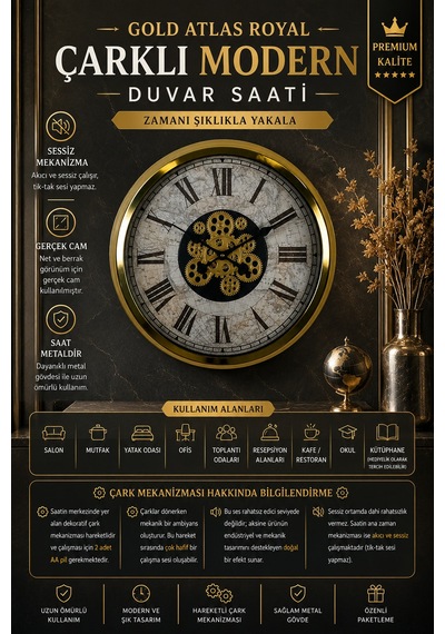 Gold Atlas Royale 60 Cm Çarklı Duvar Saati