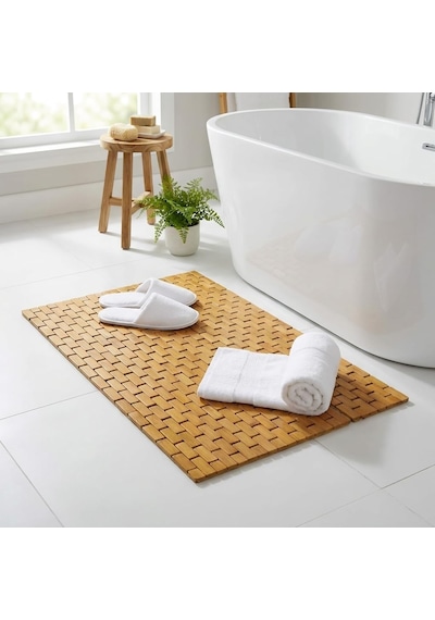 Doğal Bambu Banyo Paspası 42x62 Cm - Suya Dayanıklı Kaymaz Tabanlı Ahşap Duş Önü Paspas Spa V