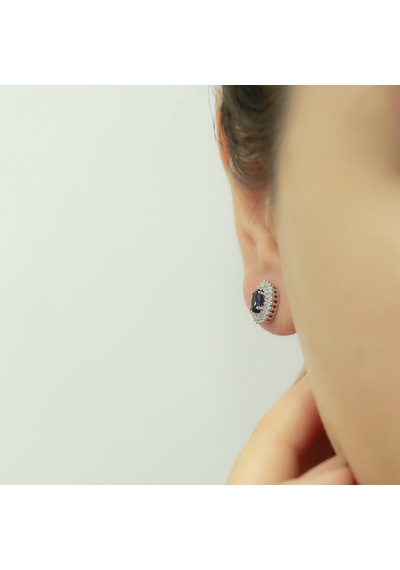 Lova Pırlantalı Oval Safir Anturaj Küpe -  3020004