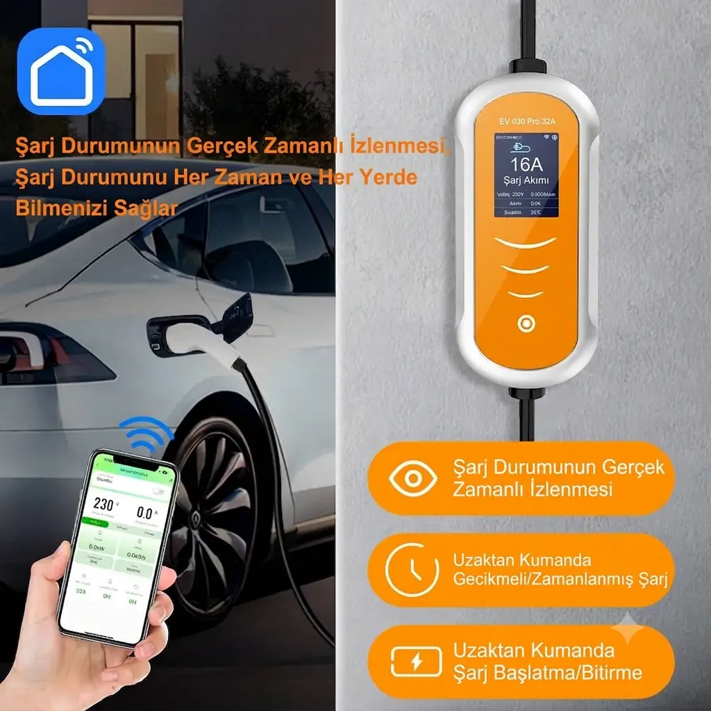 Ks Şarj 22 Kw 32a Trifaz Elektrikli Araç Şarj İstasyonu Taşınabilir Wifi App 5 Metre 220v Döüştürücü 5m Kablolu, 32A, 22kW, Type 2 Ks Şarj 22 Kw 32a Trifaz Elektrikli Araç Şarj İstasyonu Taşınabilir Wifi App 5 Metre 220v Döüştürücü 5m Kablolu, 32A, 22kW, Type 2