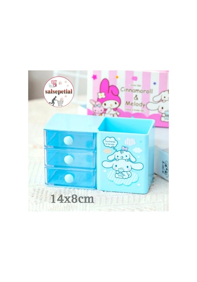Cinnamoroll Kalem Kutusu Masaüstü Kalemlik Cinnamoroll Çekmeceli Kalem Kutusu Masa Üstü Organizer Turkuaz