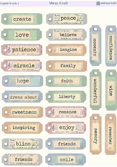 1 Adet İngilizce Kelime Temalı Sticker 12x17 Cm Bullet Journal, Scrapbook, Ajanda İçin Diğer