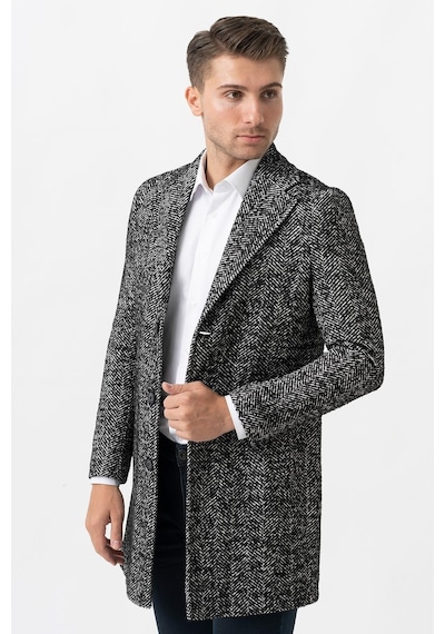 White Stone Arezzo 4025 Ceket Yaka Pamuklu Slim Fit Kaban Siyah-Siyah