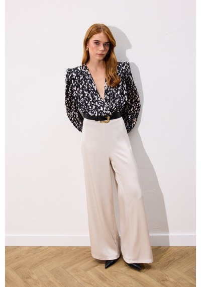 Sateen Kruvaze Bodysuit Bluz - Siyah-136747 Siyah