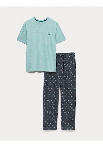 Marks & Spencer Desenli Pijama Takımı T07000586 Mavi