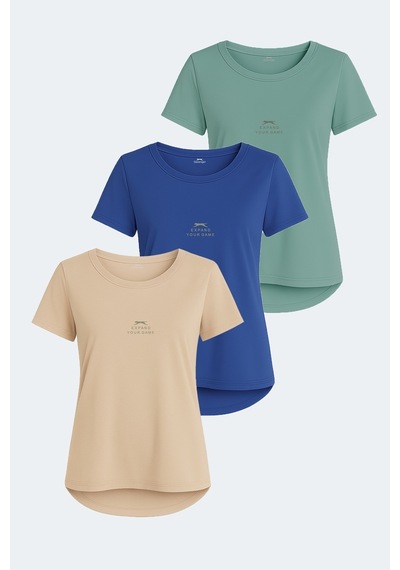 Slazenger Vıraj 3 Lü Set Kadın Tişört Bej - Saks Mavi- Su Yeşili