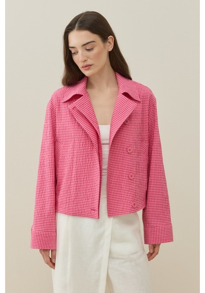 Molene Pembe Pötikare Desenli Mini Bomber Ceket