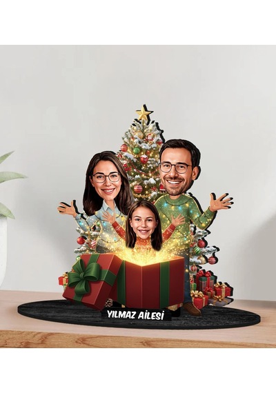 Bk Gift Kişiye Özel Aile Yılbaşı Tasarımlı Karikatür Biblo -4, Yılbaşı Hediyesi, Yeni Yıl Hediyesi