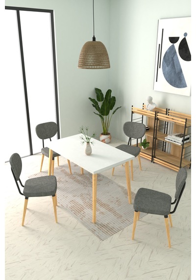Vilinze Deniz Sandalye Avanos Ahşap Mutfak Masası Takımı - 70x120 Cm Gri