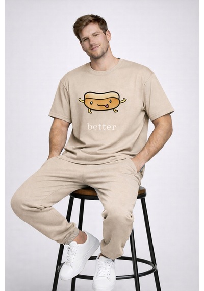 Better Together Hotdog Baskılı Sevgili Kombini Oversize Unisex Çift Tişört Eğlenceli Romantik Coup Bej Better Together Hotdog Baskılı Sevgili Kombini Oversize Unisex Çift Tişört Eğlenceli Romantik Coup Bej