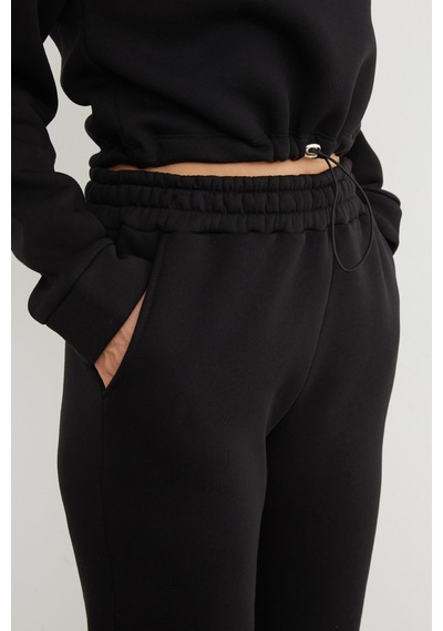 Fullamoda 3 İplik Basic Beli Stoperli Jogger Eşofman Takımı Siyah