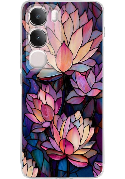 Printify Vivo Y19s İle Uyumlu Vitray Sessiz Lotus Tasarımlı Şeffaf Silikon Kılıf Şeffaf