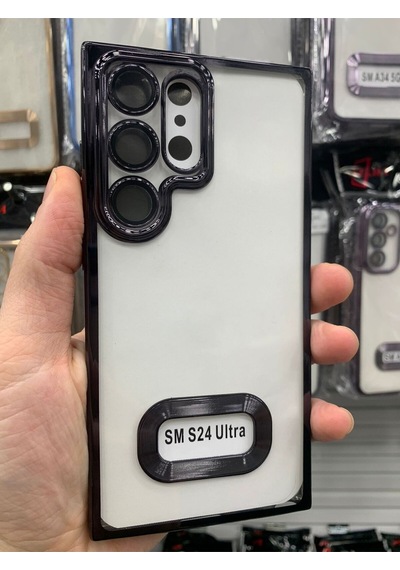 Samsung Galaxy Uyumlu S24 Ultra Kamera Lens Korumalı Şeffaf Yumuşak Silikon Telefon Kılıfı Kapak Siyah