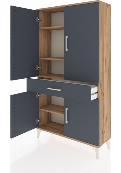 Arges Dolap 4 Raflı Tek Çekmeceli 4 Kapaklı 88x30x163 Çam-ant... Çam