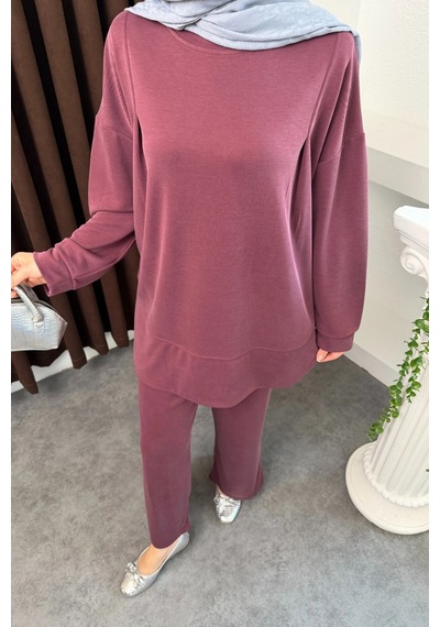 Mihran Butik Kalina Model İthal Pike Kumaş Cep Detaylı Kadın Takım Bordo
