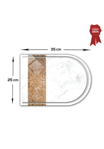 Kanallı Cam Kesme Tahtası - Arabesk Tek - Kenarı Oval - 25x35cm