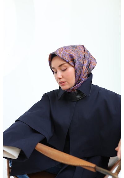 Silk Home Twill İpek Eşarp 11455-40 Füme, Violet, Parlak Turuncu, Su Yeşili